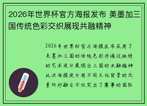 2026年世界杯官方海报发布 美墨加三国传统色彩交织展现共融精神